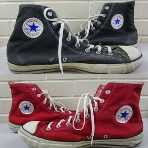 Vintage 80s Converse Chuck Taylor Mens Shoes (14) Black Red High Top Lot of 2